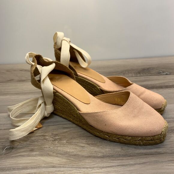 Castaner Dusty Rose Pink Espadrille Carina Wedge Womens Size 38 - 7.5 Ankle  Wrap - Shoes